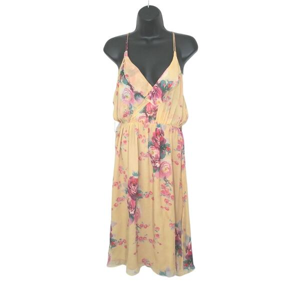 Meadow Rue Yellow Floral Print 100% Silk Ruffle Accent Dress Sz 6 Small - Picture 3 of 8